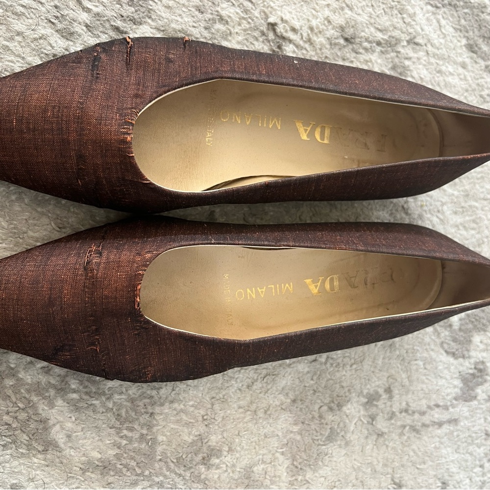 Prada Brown Metallic Flats with Pointed Toe
